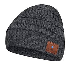 ZRUHIG Bluetooth Mütze, Wintermütze mit abnehmbarem integriertem Mikrofon und HD Stereo Lautsprechern, Unisex Winter Strickmütze Musik Kopfhörern, Geschenke für Männer Frauen Weihnachten von ZRUHIG