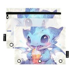 Dragon Gaming ACG Furry Blue 3 Ring Binders Pencil Case 2 pcs File Folders for Office Examination Zipper Stationery Bag von ZRWLUCKY
