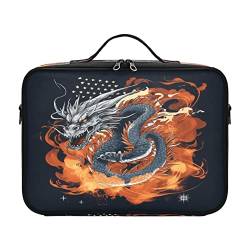 Fire Dragon Retro American Flag Independence Day travel cosmetic bag hanging travel case for toiletries women large makeup bags travel makeup train case cartera para guardar maquillaje for women girl von ZRWLUCKY