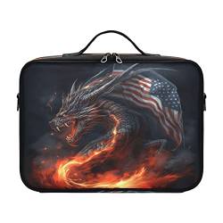 Fire Dragon Retro Amerikanische Flagge Unabhängigkeitstag Make-up Kosmetiktasche Reise Tragbare Künstler Aufbewahrungstasche Make-up-Tasche Reißverschluss Reise Make-up Tasche Cartera de Maquillaje von ZRWLUCKY