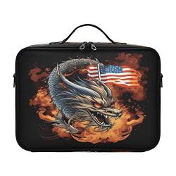 Fire Dragon Retro Amerikanische Flagge Unabhängigkeitstag große Kosmetiktasche große Kulturbeutel Reisetasche Taschen für Toilettenartikel Reise Kosmetik Make-up Bolsa Para Hautpflege für Damen Herren von ZRWLUCKY