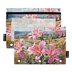 Foxtail Lily Pink 3 Ring Binders Pencil Case 2 pcs File Folder for Office Examination Zipper Stationery Bag von ZRWLUCKY