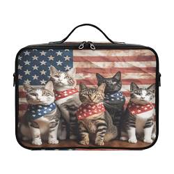 Kosmetiktasche mit amerikanischer Flagge, Unabhängigkeitstag, Katzen, Kordelzugbeutel für Damen, Reise-Kulturbeutel, Damen, Make-up-Tasche, Damen, Bulto de Maquillaje Para Viajar für Damen, Herren, von ZRWLUCKY