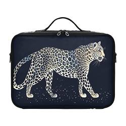 Leopard auf schwarzem Sternenhimmel-Hintergrund, tragbare Reise-Kosmetiktasche, Reisetasche für Frauen, Make-up-Tasche, Geldbörse, Make-up-Tasche, tragbare Bolsa de Cosmeticos para mujer für Frauen, von ZRWLUCKY