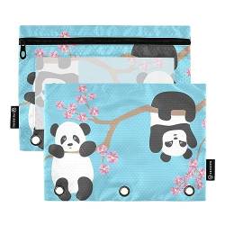 Niedlicher kleiner Panda auf Sakura-Baumzweig 3 Ringbücher Federmäppchen 2 Stück Aktenordner für Büro Prüfung Reißverschluss Schreibwaren Tasche von ZRWLUCKY