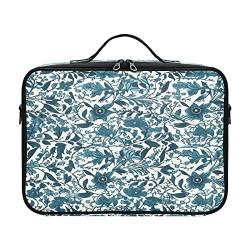 Retro Ink Blue and White Leaf large travel cosmetic bag large toiletry travel bag bags for toiletries compartment makeup bag bolsos de maquillaje para viajar for women girl teen ladies teens male von ZRWLUCKY