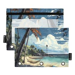 Seaside Blue Beach 3 Ring Binders Pencil Case 2 pcs File Folders for Office Examination Zipper Stationery Bag von ZRWLUCKY