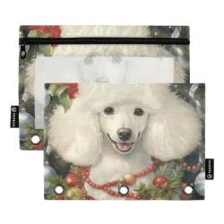 Weißer Hund Niedliche Weihnachten 3 Ring Binders Federmäppchen 2 stücke Datei Ordner für Büro Prüfung Reißverschluss Schreibwaren Tasche von ZRWLUCKY
