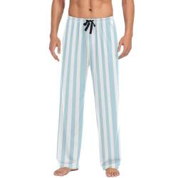 ZRWLUCKY Blaue und weiße Streifen Herren Nachtwäsche Pyjamahose Freizeithose mit Taschen Kordelzug Pjs Hosen, Blau und Weiß gestreift, Large von ZRWLUCKY