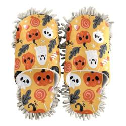 ZRWLUCKY Halloween Kürbis Schwarz Mop Hausschuhe Schuhe für Bodenreinigung Küche Staub Wischen Waschbar Mikrofaser Haus Slipper, Halloween Kürbis Schwarz, Medium von ZRWLUCKY