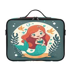 ZRWLUCKY Happy Cute Mermaid Red Hair Large Cosmetic Travel Bag Bags for traveling large makeup bags portable makeup bag opens flat estuches para accesorios for womens men woman mom kids teenage von ZRWLUCKY