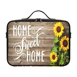 ZRWLUCKY Holz Sonnenblumen Sweet Home Mode Kosmetiktasche Tasche Reise Kulturbeutel für Toilettenartikel Make-up-Taschen für Frauen Neceser de Viaje Para Mujer für Damen Herren Frau Mutter Kinder von ZRWLUCKY