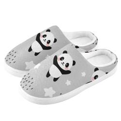 ZRWLUCKY Panda Cartoon Cute Black and White Mens Womens Indoor House Slipper with Memory Foam Fuzzy Warm Cozy Bedroom Slipper, Panda Cartoon Niedlich Schwarz und Weiß, 16-17 Wide Women/14-15 Wide Men von ZRWLUCKY