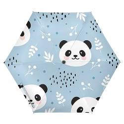 ZRWLUCKY Regenschirm, Motiv: süßer Panda und Gras, blau, dreifach faltbar, automatisch, winddicht, stark, kompakt, tragbar, für UV und Regen, für Damen, Herren, Teenager von ZRWLUCKY