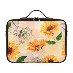 ZRWLUCKY Vintage Sonnenblumen Kosmetiktasche mit Fächern Tasche Kulturbeutel Reise Make-up Taschen Frauen Reise Make-up Tasche Bolsos Para Cosmeticos für Frauen Mädchen Teenager Damen Teenager Männer von ZRWLUCKY