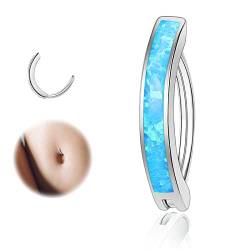 ZS 14G Clicker Piercing Bauchnabel für Frauen, Silber 925 Opal Bauchnabelpiercing Reverse Curved Nabel Barbell Schmuck Körperschmuck (Blauer:14G,12mm) von ZS