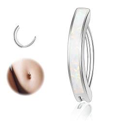 ZS 14G Clicker Piercing Bauchnabel für Frauen, Silber 925 Opal Bauchnabelpiercing Reverse Curved Nabel Barbell Schmuck Körperschmuck (Weißer:14G,12mm) von ZS