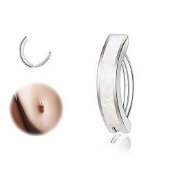 ZS 14G Clicker Piercing Bauchnabel für Frauen, Silber 925 Opal Bauchnabelpiercing Reverse Curved Nabel Barbell Schmuck Körperschmuck (Weißer:16G,8mm) von ZS