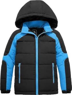 ZSHOW Jungen Quilted Gesteppt Mantel Gepolstert Puffer Jacke Klassisch Militär Jacke Bequem Freizeit Jacke Schwarz 152-158 von ZSHOW