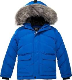 ZSHOW Jungen Winter Warme Gepolsterte Baumwolljacke WasserabWeißend Outdoorjacke Kunstpelz Kapuzen Mäntel Winddichte Oberbekleidung Blau 116-122 von ZSHOW