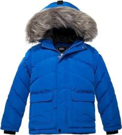 ZSHOW Jungen Winter Warme Gepolsterte Baumwolljacke Wasserabweisend Outdoorjacke Kunstpelz Kapuzen Mäntel Winddichte Oberbekleidung Blau 140-146 von ZSHOW