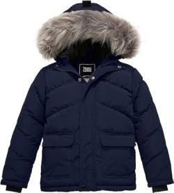 ZSHOW Jungen Winter Warme Gepolsterte Baumwolljacke Wasserabweisend Outdoorjacke Kunstpelz Kapuzen Mäntel Winddichte Oberbekleidung Navy 128-134 von ZSHOW