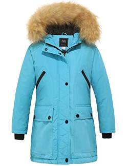 ZSHOW Mädchen Winter Baumwolle Gepolsterter Mantel Wasserabweisend Outdoor Jacke Kunstpelz Kapuzenmäntel Warme Fleece Jacken Blau 116-122 von ZSHOW