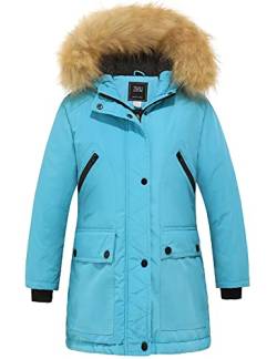 ZSHOW Mädchen Winter Baumwolle Gepolsterter Mantel Wasserabweisend Outdoor Jacke Kunstpelz Kapuzenmäntel Warme Fleece Jacken Blau 140-146 von ZSHOW