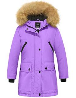 ZSHOW Mädchen Winter Baumwolle Gepolsterter Mantel Wasserabweisend Outdoor Jacke Kunstpelz Kapuzenmäntel Warme Fleece Jacken Violett 140-146 von ZSHOW