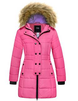 ZSHOW Mädchen Winter Warm Puffer Mäntel Wasserabweisend Outdoor Jacke Baumwolle Gepolsterte Jacken Kunstpelz KapuzenMäntel Rosa 158-164 von ZSHOW