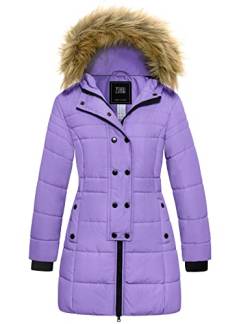 ZSHOW Mädchen Winter Warm Puffer Mäntel Wasserabweisend Outdoor Jacke Baumwolle Gepolsterte Jacken Kunstpelz KapuzenMäntel Taro Lila 122-128 von ZSHOW