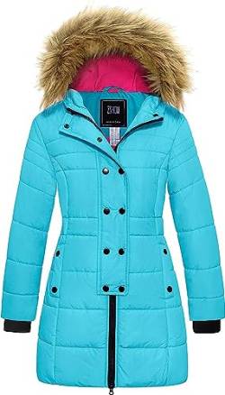 ZSHOW Mädchen Winter Warm Puffer Mantel Wasserabweisend Outdoor Jacke Baumwolle Gepolsterte Jacken Kunstpelz Kapuzenmäntel Blau 134-140 von ZSHOW