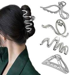 ZSPERKLA 4 Stück Metall Haarspangen Silber Haarklammer Rutschfeste Große Haarklammern Haar-Accessoires für Frauen Mädchen von ZSPERKLA