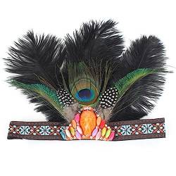 Boho-Haarband mit Federn und Strasssteinen, ethnischer Stil, elastisches Haarband für Mädchen, Festival, Halloween, Party von ZSYTF
