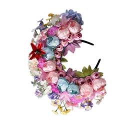 Bunte Blumen Stirnband Haarkranz Hochzeit Party Kostüm Kopfschmuck Für Braut Frauen Mode Haarschmuck Party Kopfschmuck von ZSYTF