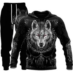 Löwe Jogginganzug Tiger Jogging Sportanzug Fitness Sporthose Hose Hoodie Herren Trainingsanzug Zweiteiliges Set Freizeitanzug mit Löwen Tigermuster Sportswear für Herren Hoodie Jogging Hose (A4,M) von ZTEEG