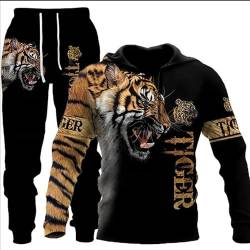 Löwe Jogginganzug Tiger Jogging Sportanzug Fitness Sporthose Hose Hoodie Herren Trainingsanzug Zweiteiliges Set Freizeitanzug mit Löwen Tigermuster Sportswear für Herren Hoodie Jogging Hose (A8,L) von ZTEEG