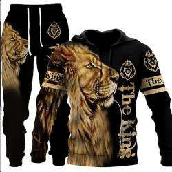 Löwe Jogginganzug Tiger Jogging Sportanzug Fitness Sporthose Hose Hoodie Herren Trainingsanzug Zweiteiliges Set Freizeitanzug mit Löwen Tigermuster Sportswear für Herren Hoodie Jogging Hose (A2,6XL) von ZTEEG