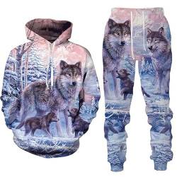 ZTEEG Unisex 3D Druck Wolf-Hoodie-Set Herren Damen Kapuzenpullover Bunt Langarm Sweatshirt S-6XL Hoodie Pullover Jacke mit Kapuze (A10,XXL) von ZTEEG