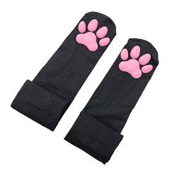 ZTVOWTO Cat Paw Pad Oberschenkelhohe Socken, Rosa 3D-Kätzchenkralle, elastische Strümpfe, niedliche Cat Paw Pad, Cosplay-Socken für Mädchen und Frauen (Schwarz) von ZTVOWTO