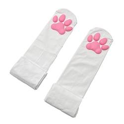 ZTVOWTO Cat Paw Pad Oberschenkelhohe Socken, Rosa 3D-Kätzchenkralle, elastische Strümpfe, niedliche Cat Paw Pad, Cosplay-Socken für Mädchen und Frauen (Weiß) von ZTVOWTO