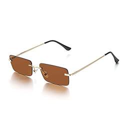 Rechteckige Vintage-Sonnenbrille für Damen und Herren, Retro-Stil, randlos, rechteckige Sonnenbrille für getönte Gläser, goldfarben, Metall, rahmenlos, quadratische Gläser von ZTXC