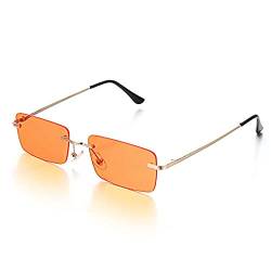 ZTXC Rechteckige Vintage-Sonnenbrille für Damen und Herren, Retro-Sonnenbrille ohne Rand, Sonnenbrille getönte Gläser, goldfarben, Metall, rahmenlos, quadratische Brille, Vintage-Brille, Orange von ZTXC