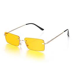 ZTXC Rechteckige Vintage-Sonnenbrille für Damen und Herren, Retro-Stil, randlos, rechteckige Sonnenbrille für getönte Gläser, goldfarben, Metall, rahmenlos, quadratische Gläser, Vintage-Brille, gelb, von ZTXC