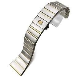 ZUC 15 17 18 23 25mm 316L Edelstahl Armband Fit für Omega Doppeladler Konstellation Uhrenarmband (Color : Silver gold, Size : 18x9.5mm) von ZUC