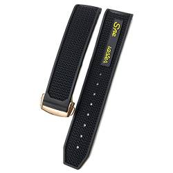 ZUC 20mm 21mm 22mm Hohe Qualität Gummi-Silikon-Armband Fit für Omega Speedmaster Watch Strap Edelstahl-Bereitstellung Schnalle (Color : Black yellow rose, Size : 20mm) von ZUC