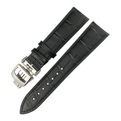 ZUC 20mm 21mm Cowhide Watchband Fit für Jaeger-Lecoultre Master Uhrengurt weiche schwarze braune blaue Lederarmbänder Klappschnalle (Color : Black, Size : 20mm) von ZUC