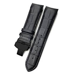 ZUC 22mm 23mm 24mm gekrümmtes Ende Echtes Leder Armband Fit für T035617 Rindslederuhrband Schmetterlingsschließe Armbänder Männer (Color : Black black black, Size : 22mm) von ZUC