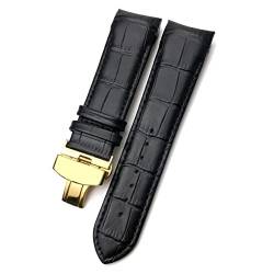 ZUC 22mm 23mm 24mm gekrümmtes Ende Echtes Leder Armband Fit für T035617 Rindslederuhrband Schmetterlingsschließe Armbänder Männer (Color : Black black gold, Size : 23mm) von ZUC