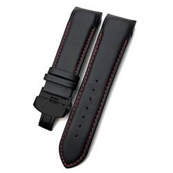 ZUC 22mm 23mm 24mm gekrümmtes Ende Echtes Leder Armband Fit für T035617 Rindslederuhrband Schmetterlingsschließe Armbänder Männer (Color : Black red black, Size : 24mm) von ZUC